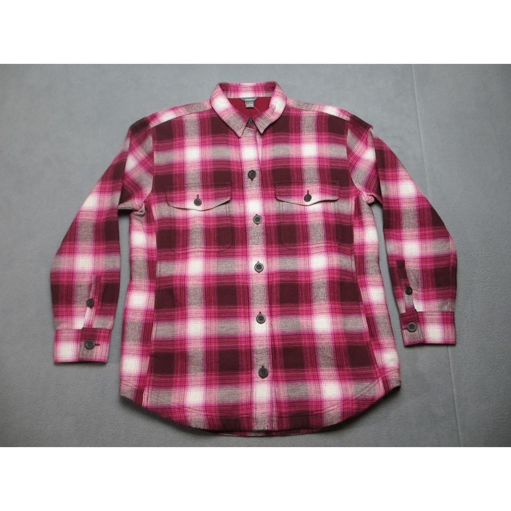 Eddie Bauer Jacket Womens Medium Pink Red Plaid Flannel Bonding Button Front